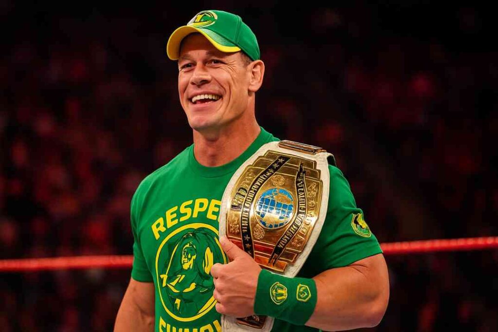John Cena holding the WWE Intercontinental Championship during his final WWE Raw appearance